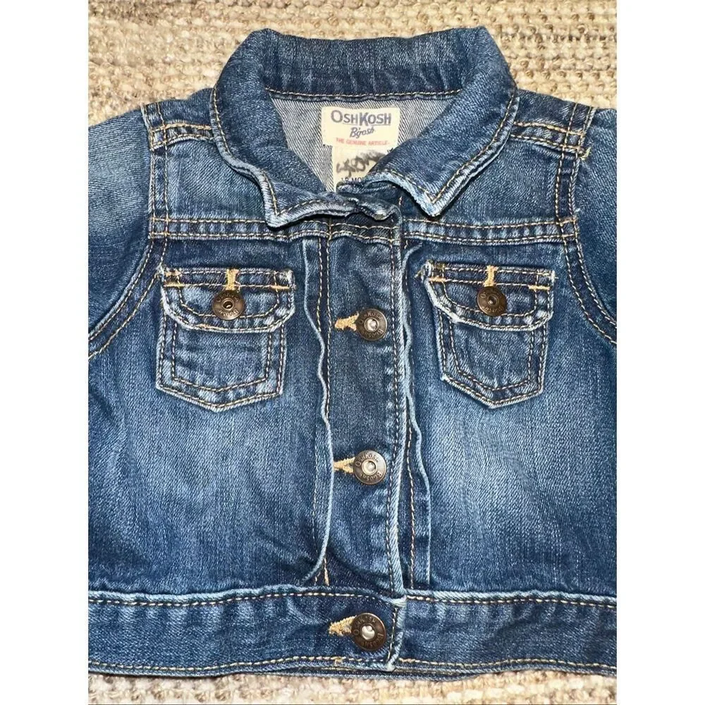 Oshkosh Girls Toddler Blue Jean Jacket 18 months Snaps trucker Long Sleeves Exce